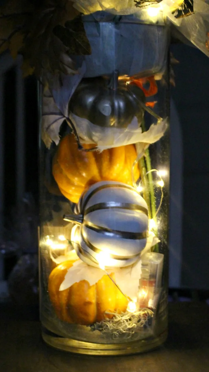 fall centerpiece with lights