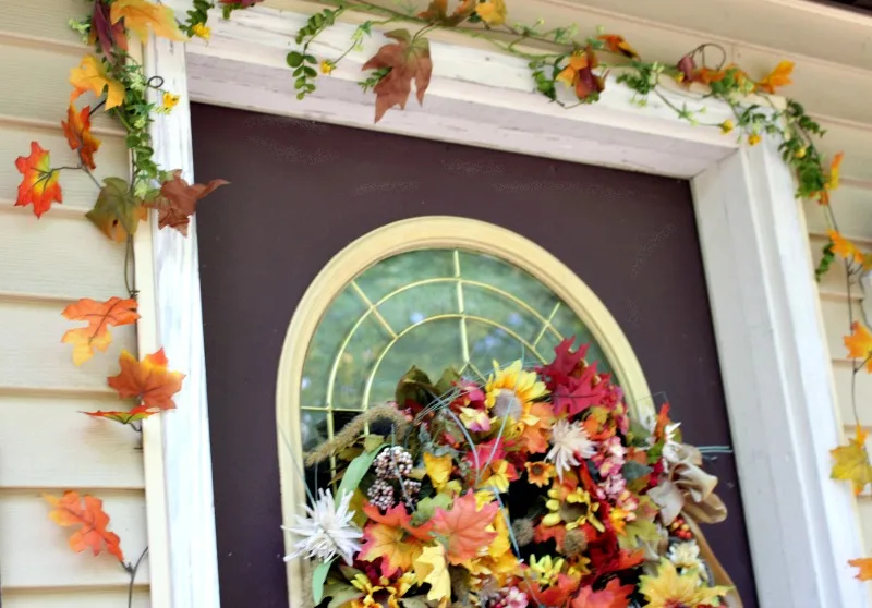 fall door with garland and wreath