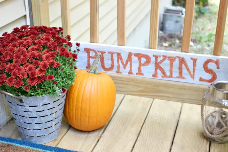 pumpkins sign with mums