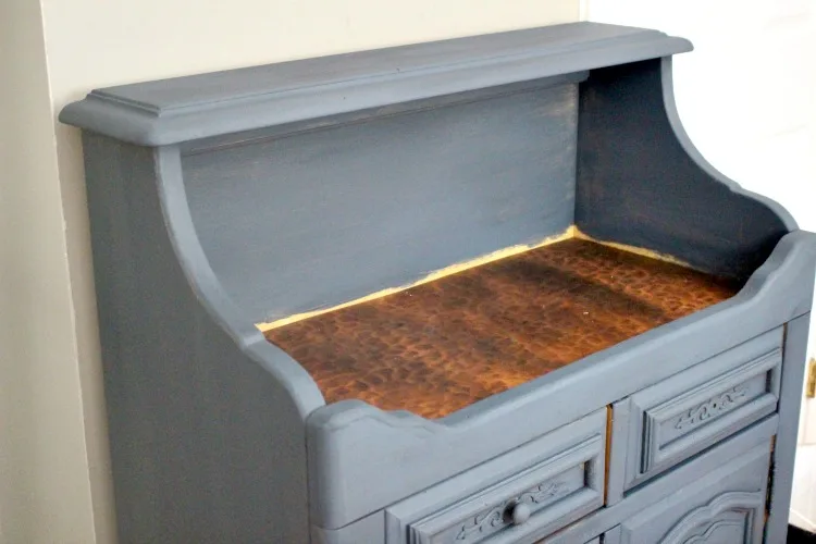 buffet makeover after one coat of paint