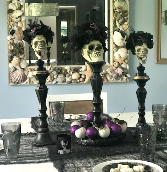 halloween table setting with day of the dead theme