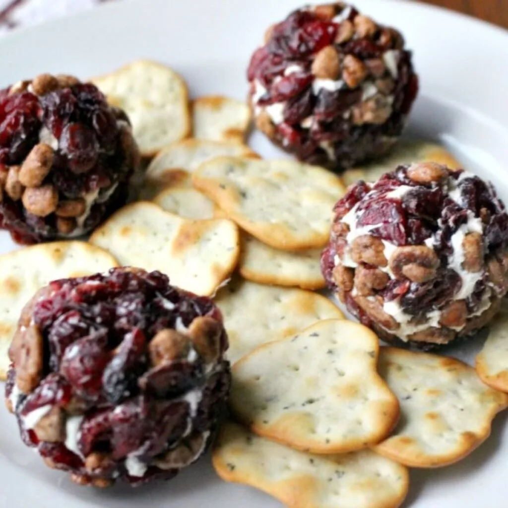 single serve cranberry walnut cream cheese ball recipe on plate