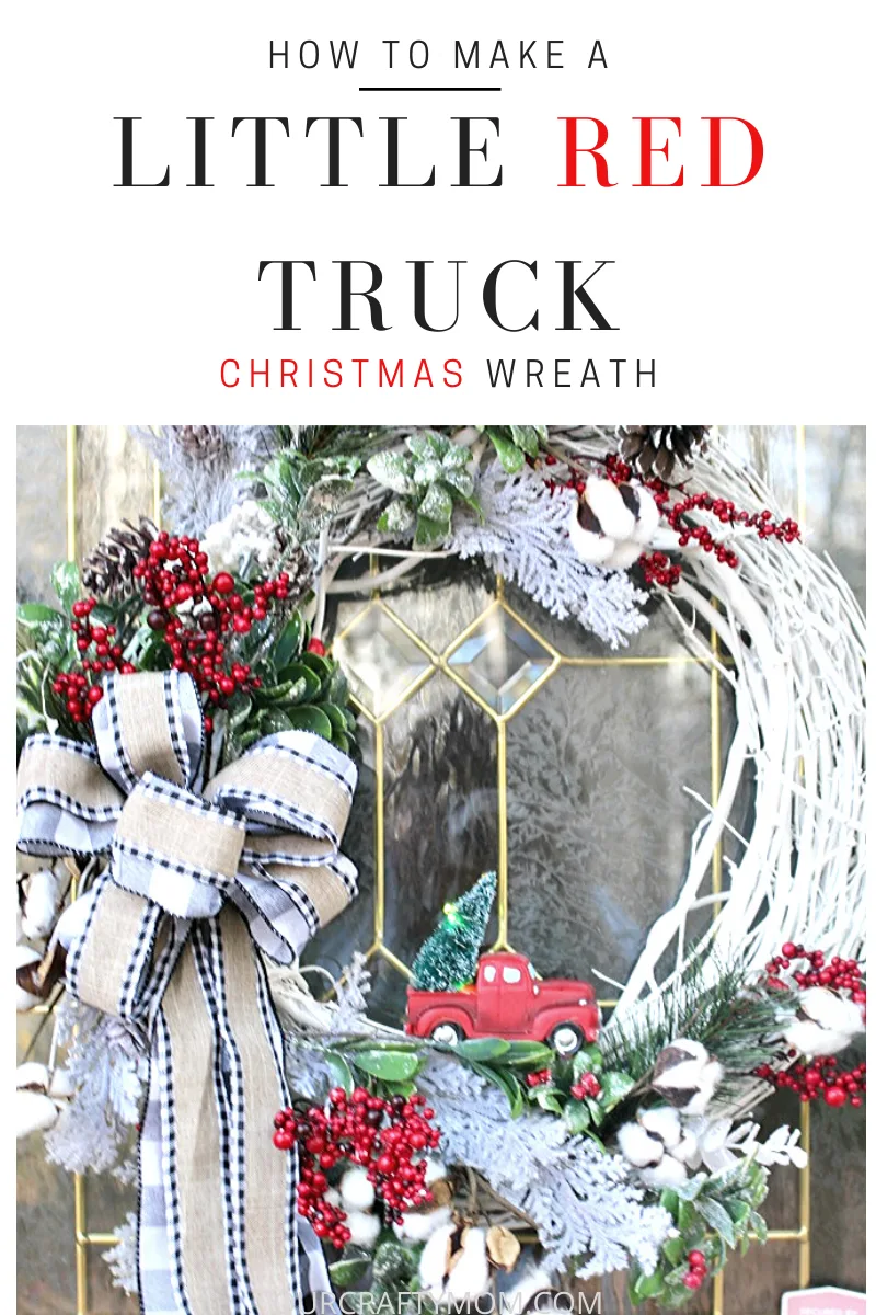 little red truck christmas wreath with buffalo check bow