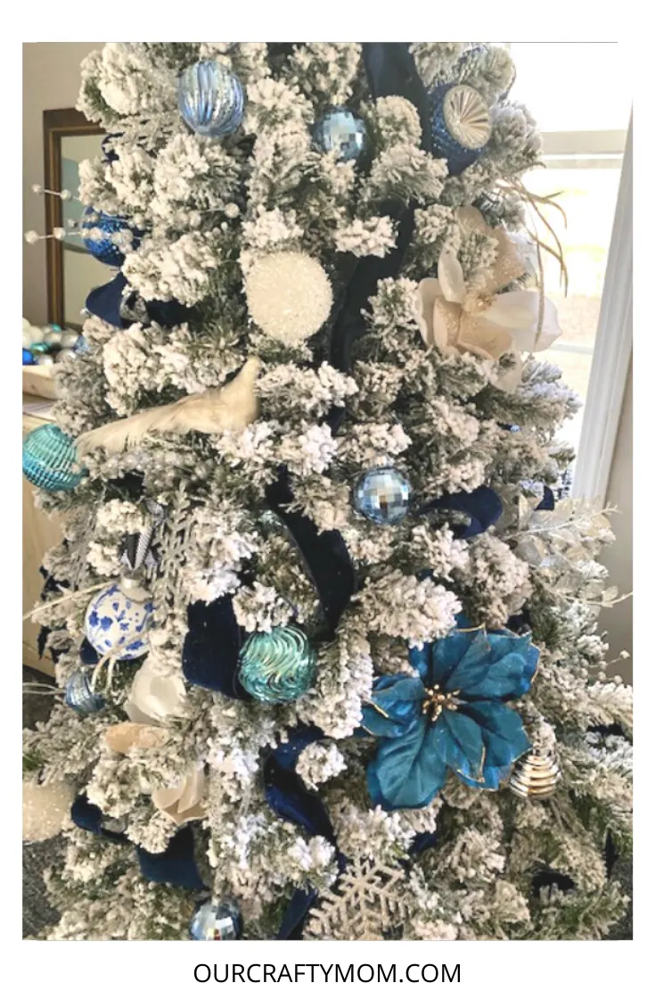 How To Add Ribbon To Decorate A Beautiful Blue Flocked Christmas Tree