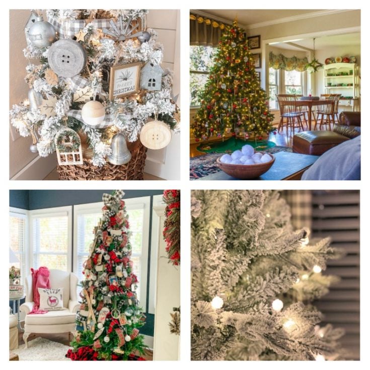 Elegant Flocked Christmas Tree With Blue And Silver Decorations