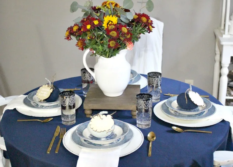 thanksgiving tablescape with thrift store finds