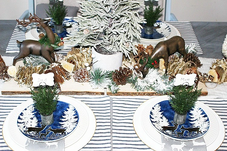 woodland themed winter tablescape