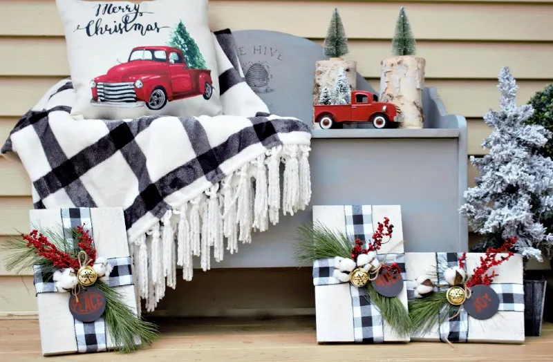 red truck theme christmas porch