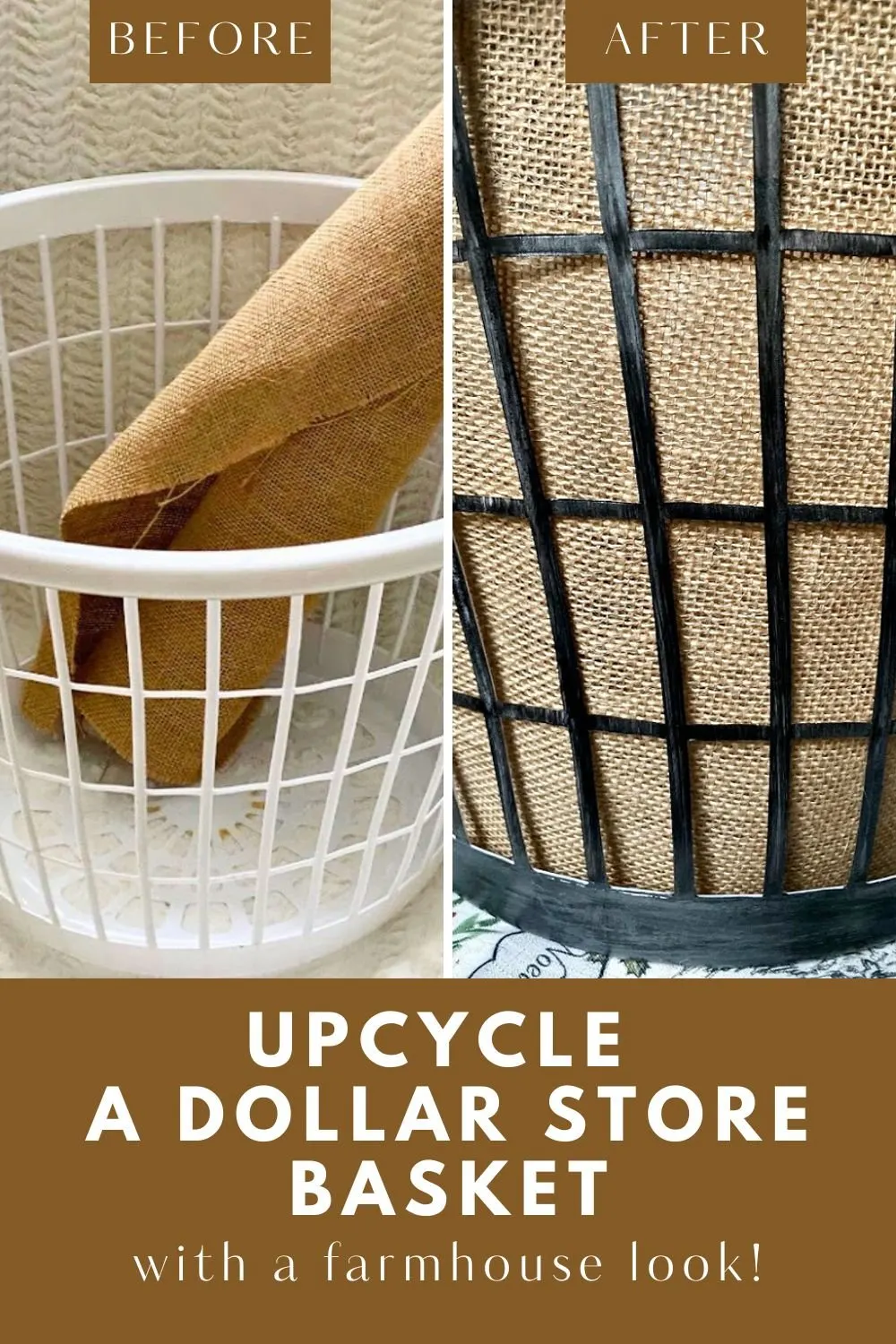 collage with before and after dollar tree basket makeover