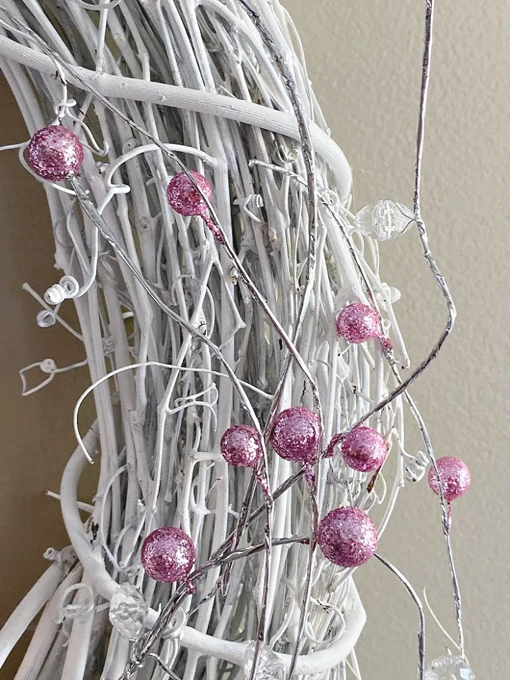pink beads on gnome wreath
