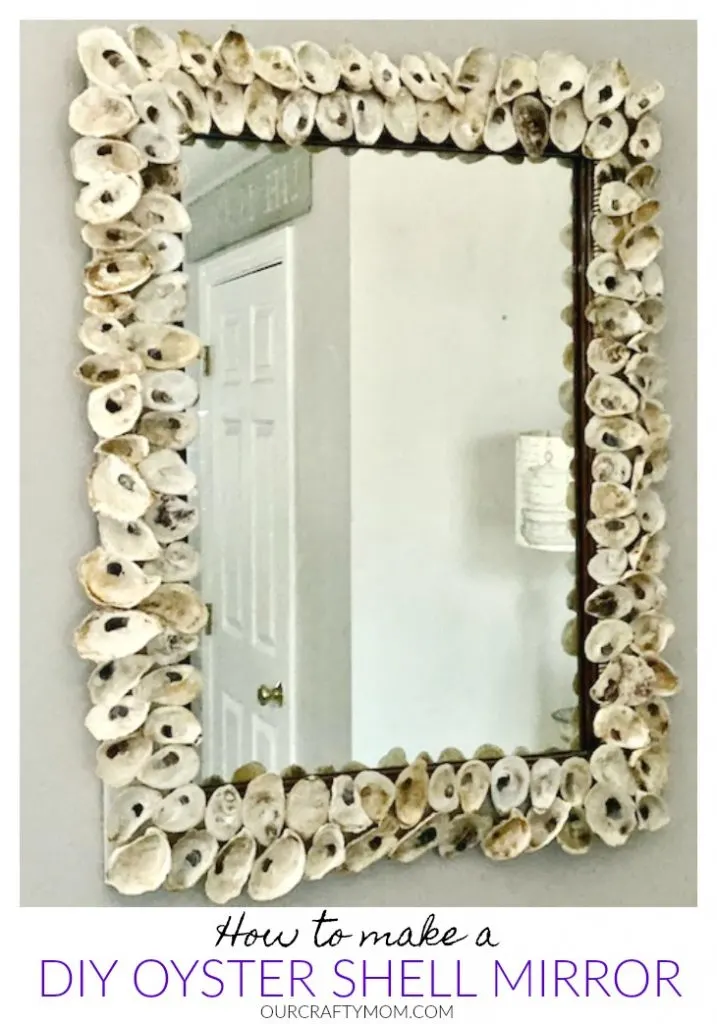 diy oyster shell mirror on wall