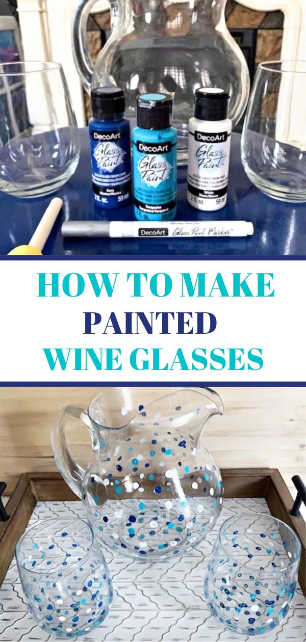 collage with hand painted wine glasses before and after