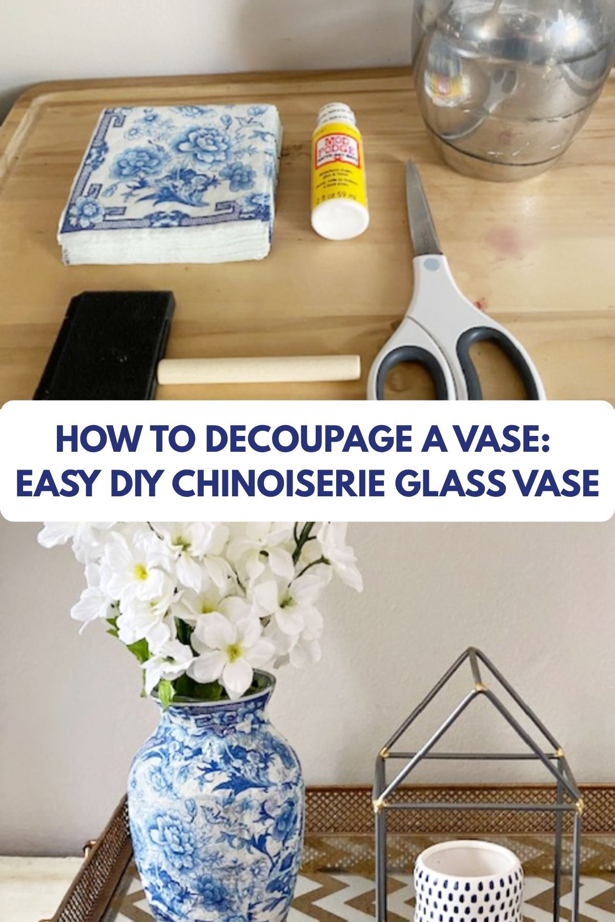 2 image collage before and after diy glass vase