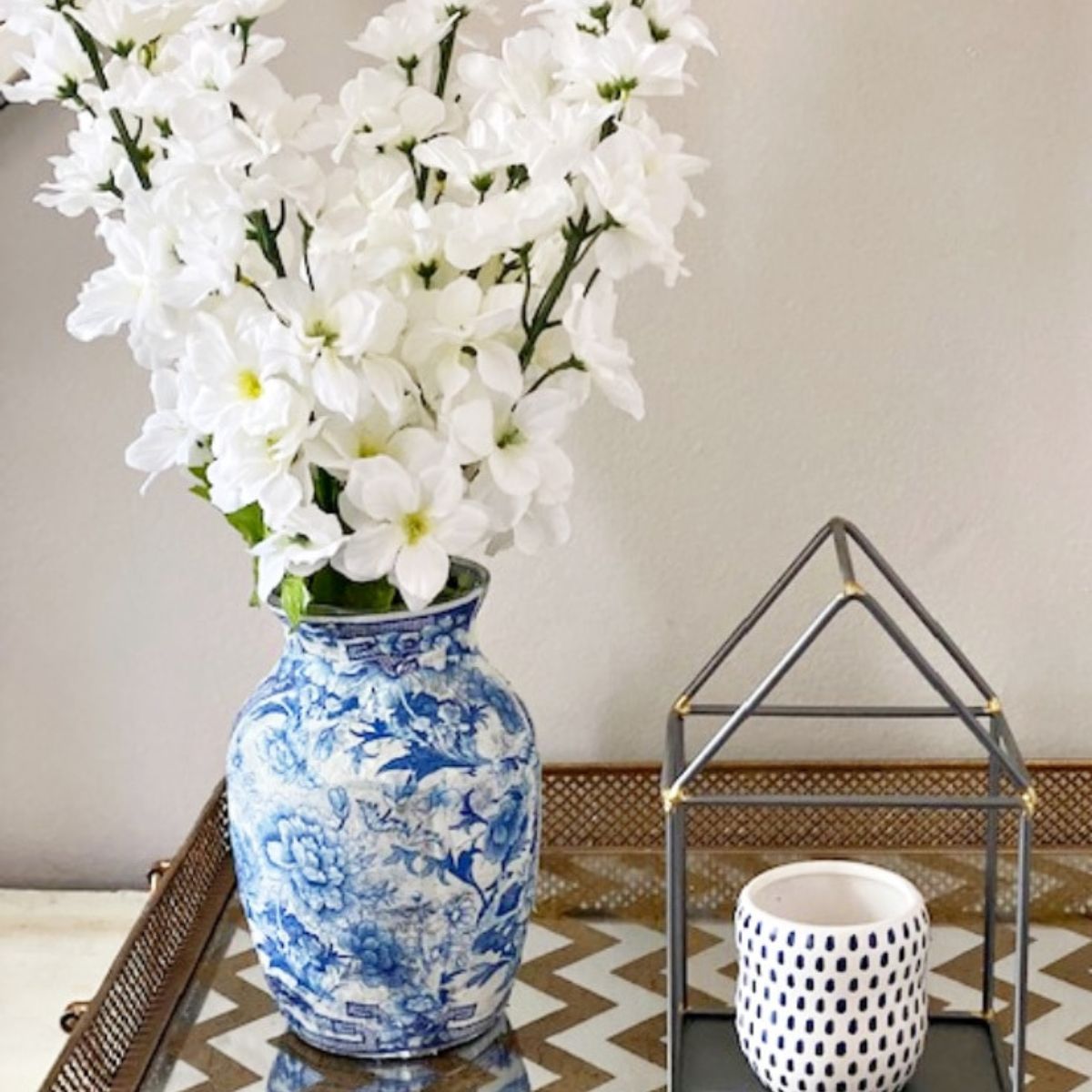 center view of diy chinoiserie vase with decoupage