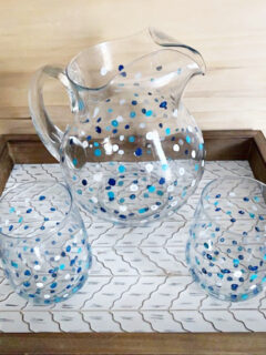 painted glass pitcher and wine glasses