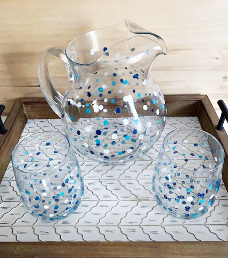 painted glass pitcher and wine glasses