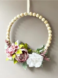 split wood bead floral wreath