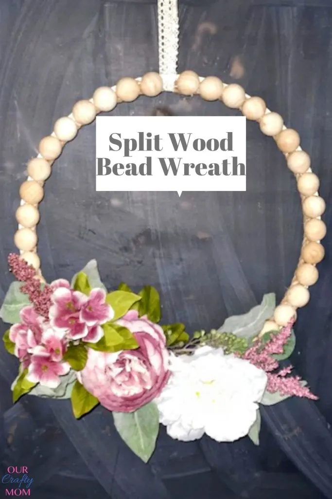 diy split wood bead wreath on chalkboard