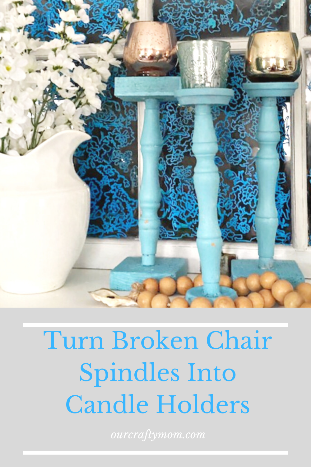 How To Make Pretty Farmhouse Wood Spindle Candle Holders