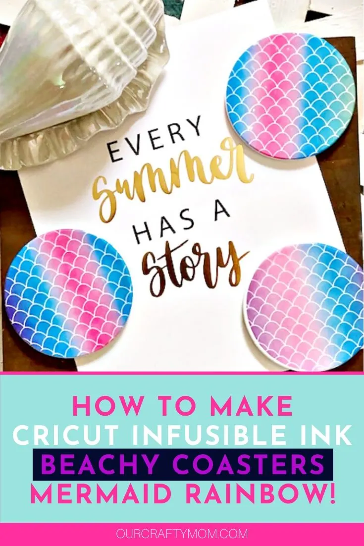 Cricut infusible ink mermaid rainbow coasters