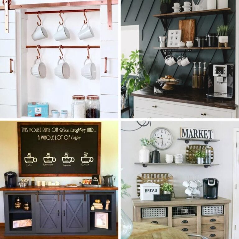 collage with 4 images home coffee bars