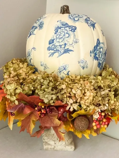 close up of chinoiserie pumpkin diy