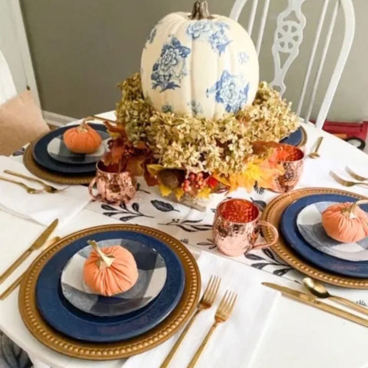 Fall Tablescape In Blue And Orange