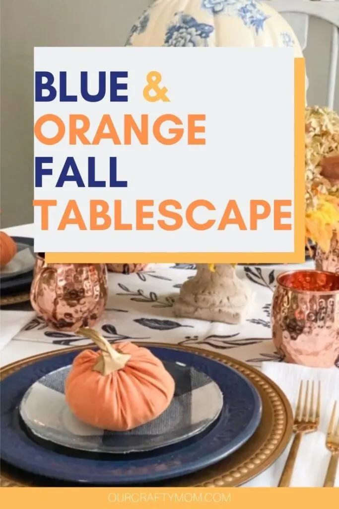 fall tablescape ideas in blue and orange