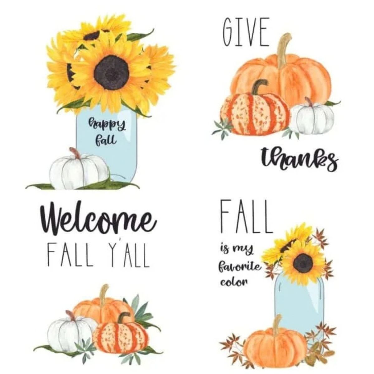 4 images with Fall Watercolor Printables