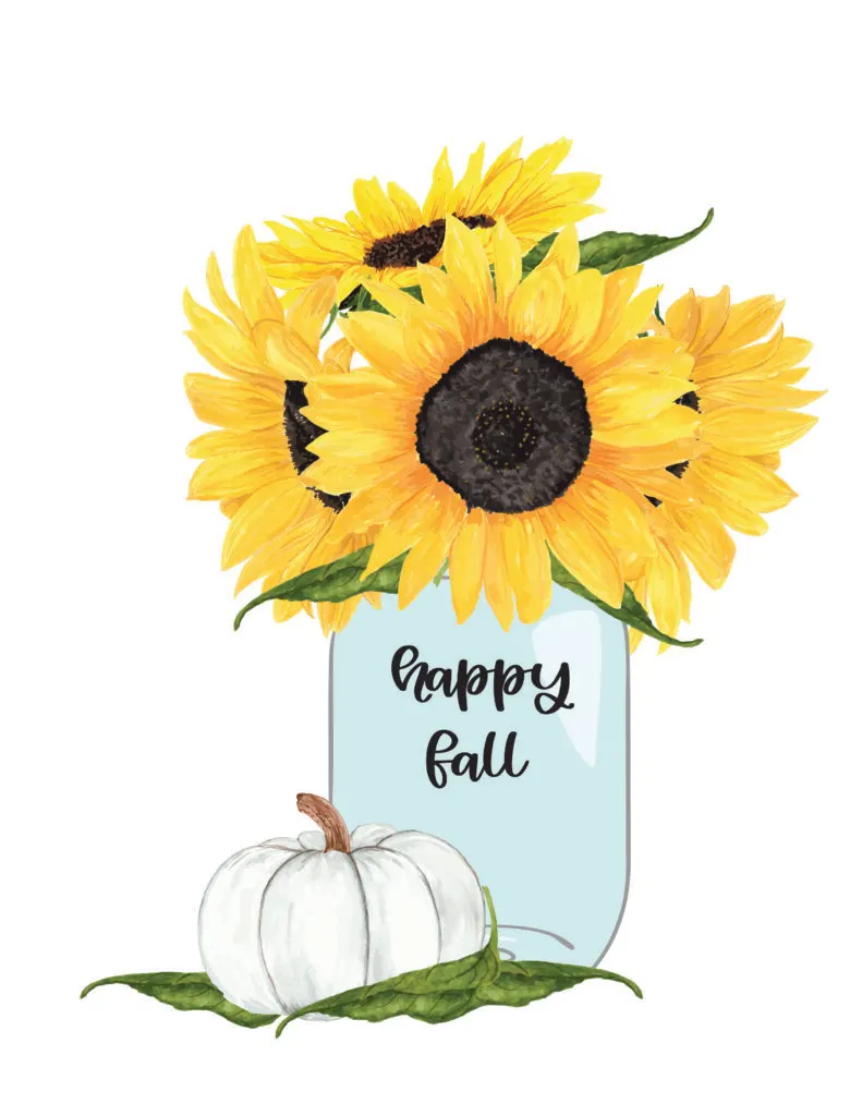 happy fall sunflower free fall watercolor printable