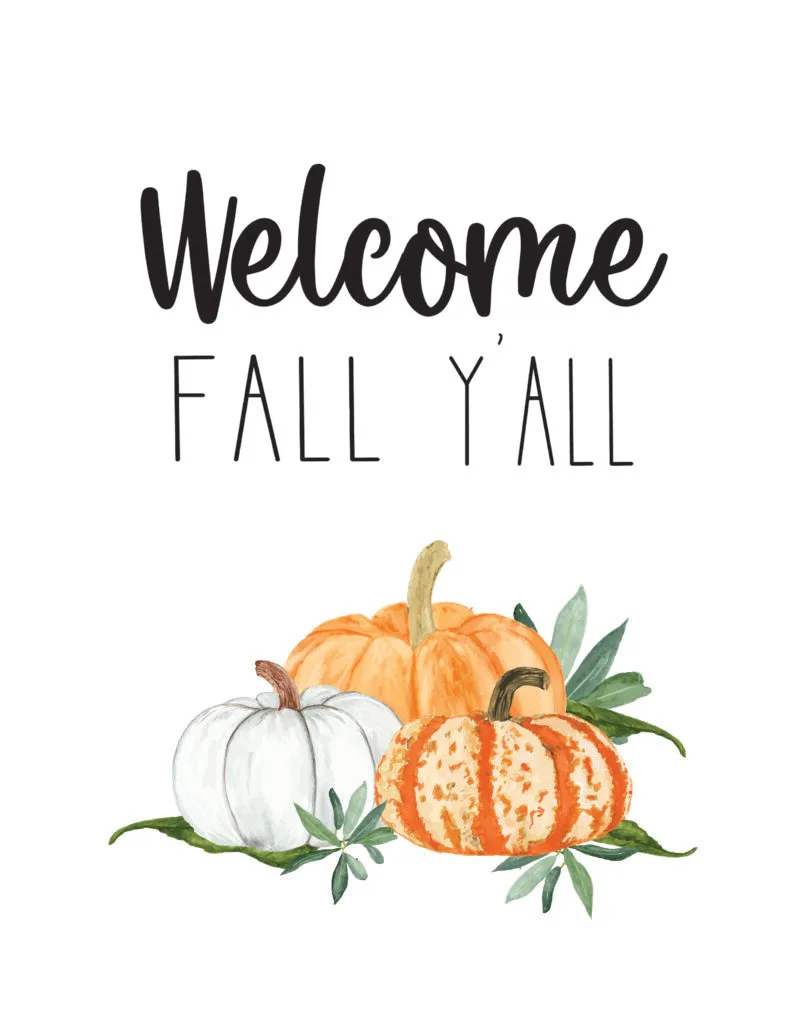 Welcome Fall Y'all free fall watercolor Printables 