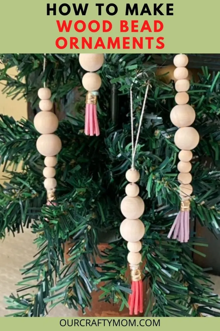wooden bead Christmas ornaments on tree