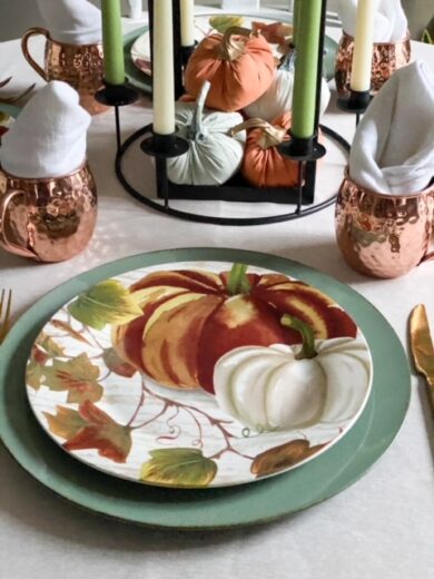 Set A Warm And Welcoming Teal And Orange Thanksgiving Tablescape