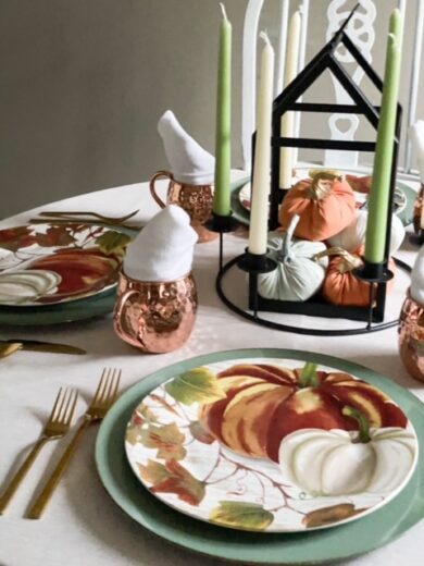 Set A Warm And Welcoming Teal And Orange Thanksgiving Tablescape