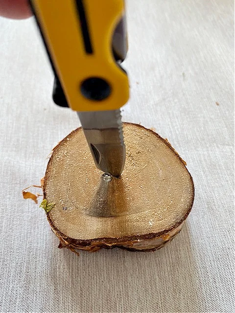 putting hole in wood slice