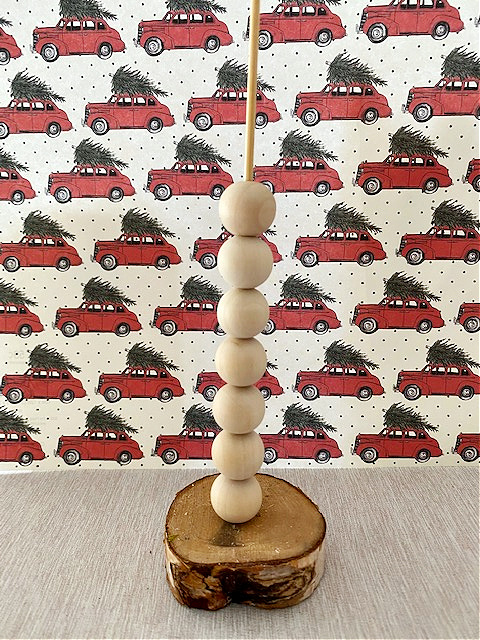 wood beads with little red truck paper