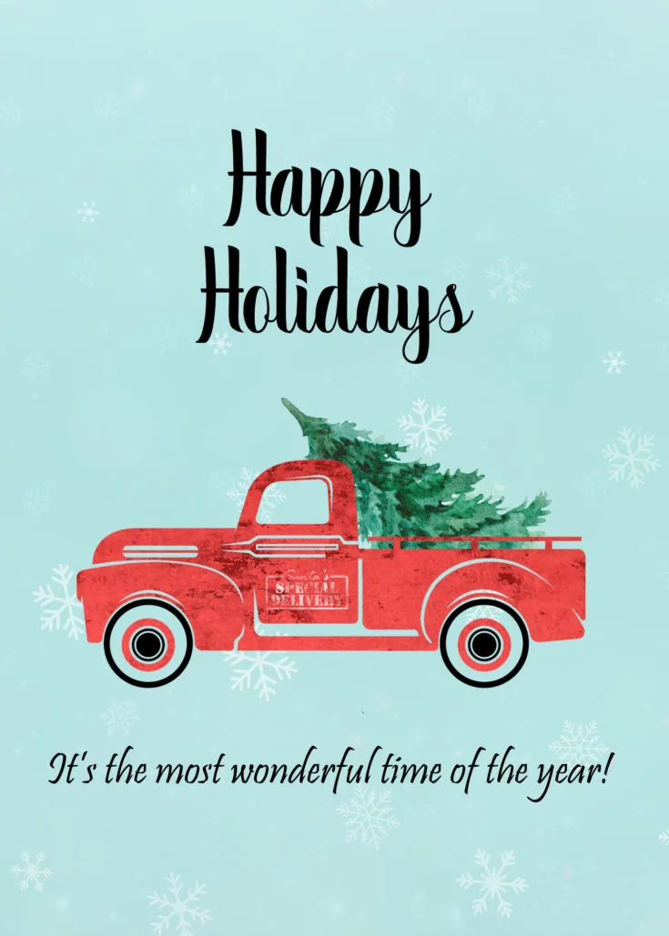 Vintage Red Truck 5x7 Happy Holidays printable