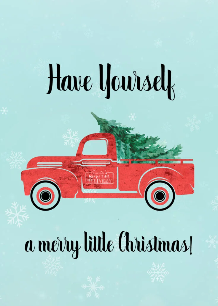 Vintage Red Truck 5x7 Merry Little Christmas Printable