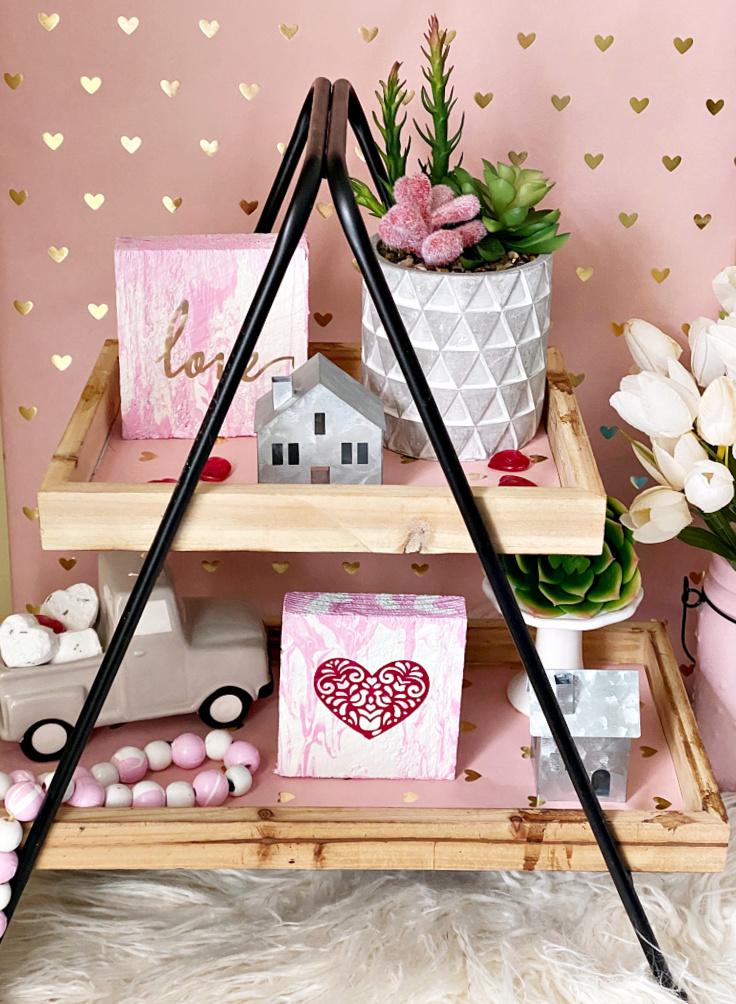 DIY Valentine's Day Tiered Tray With Scrap Wood Signs