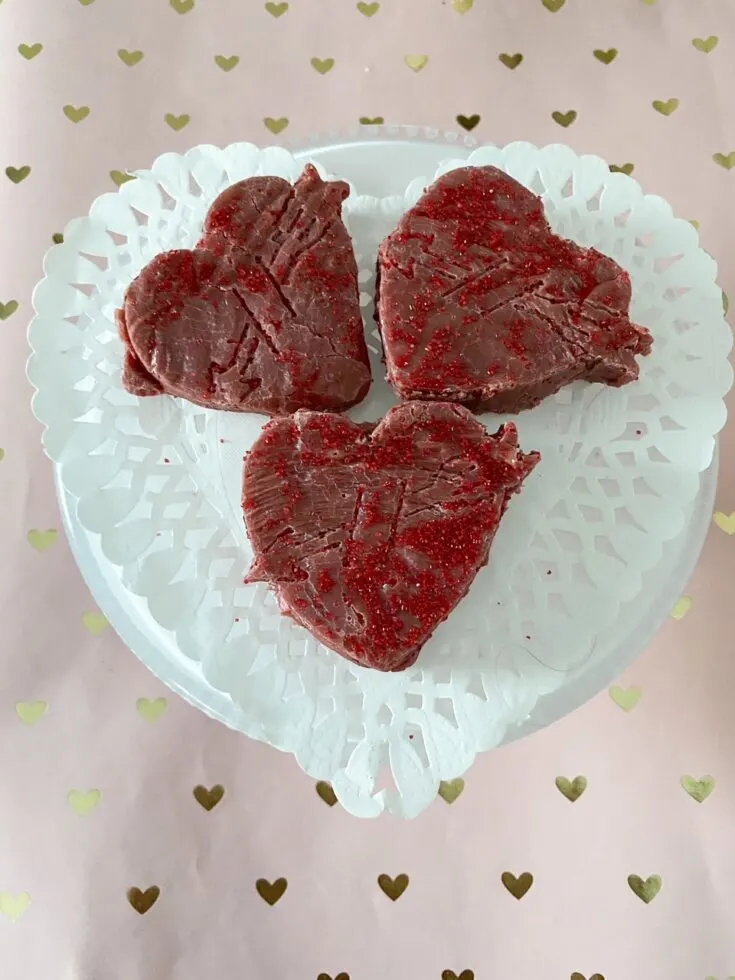 heart shaped red velvet fudge