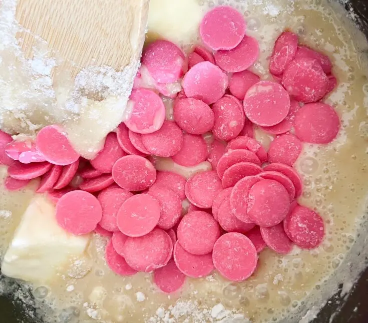 pink melts in cake batter mix