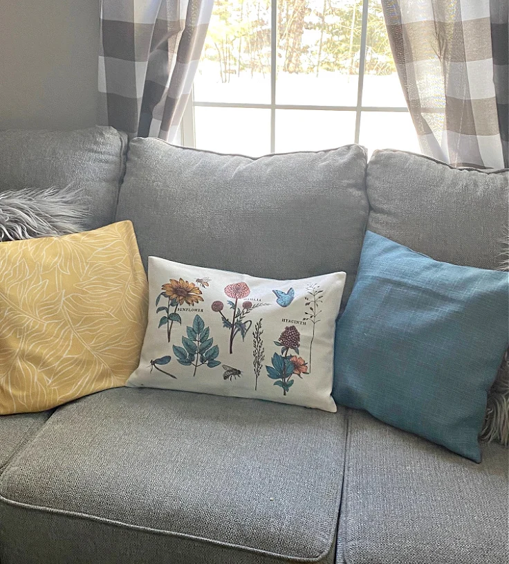 decocrated pillows on sofa