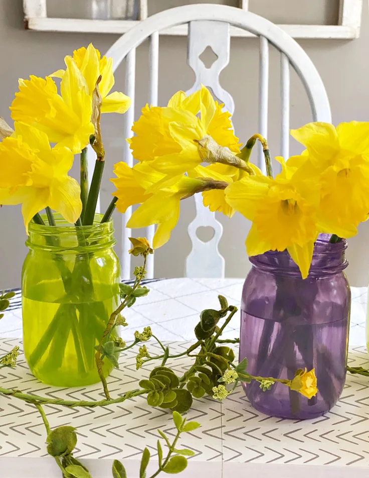purple and yellow tinted mason jars