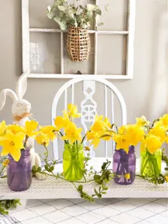 mason jar centerpiece with daffodils