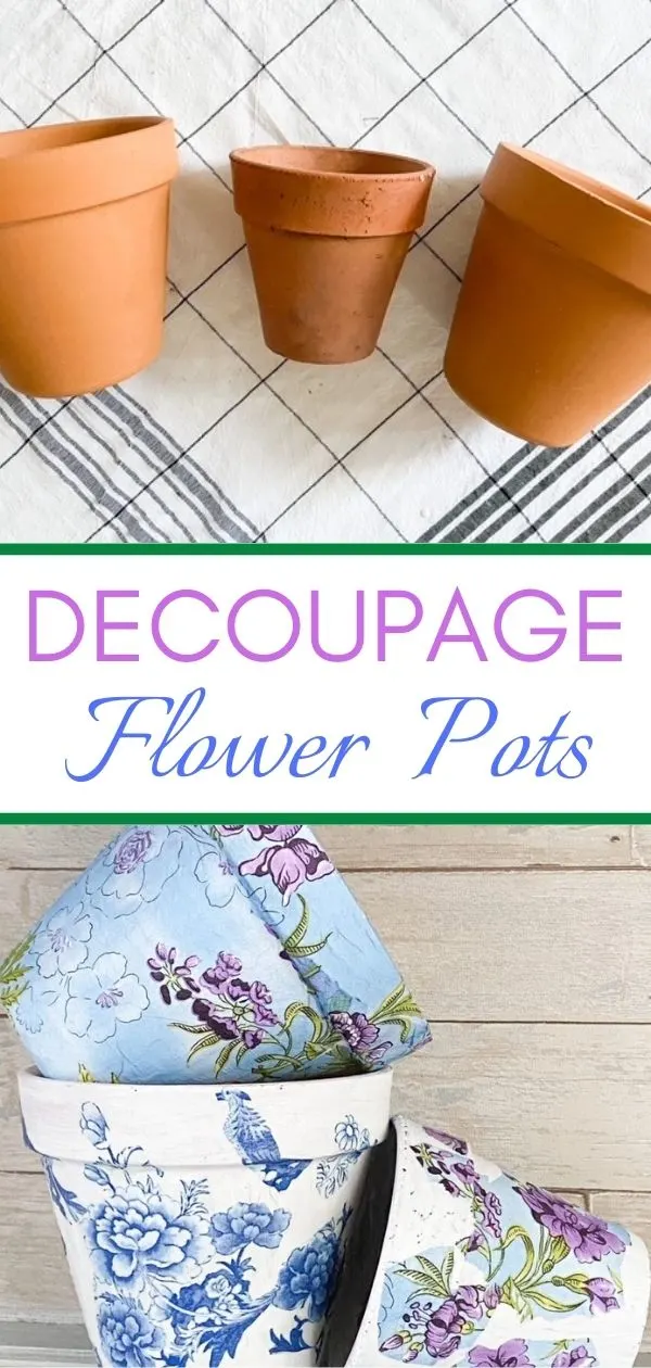 before and after decoupage flower pots