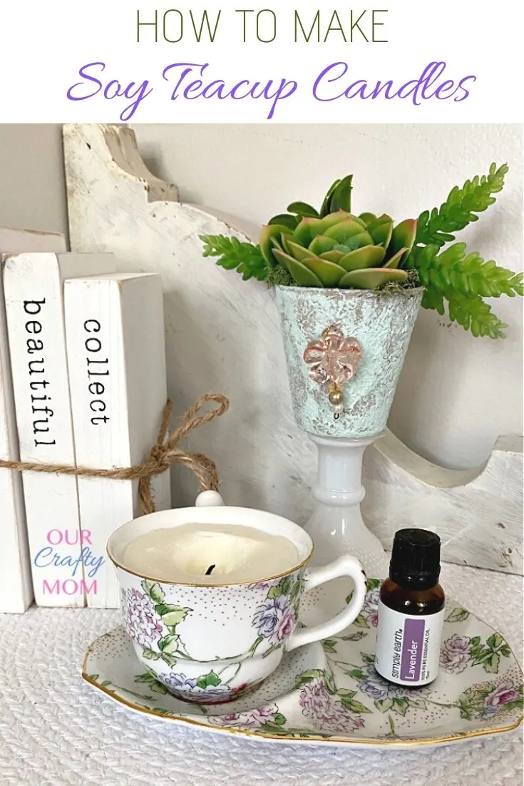 teacup candle on table vignette