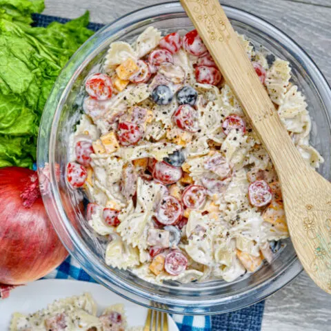 finished Bacon Cheddar Ranch Pasta Salad 