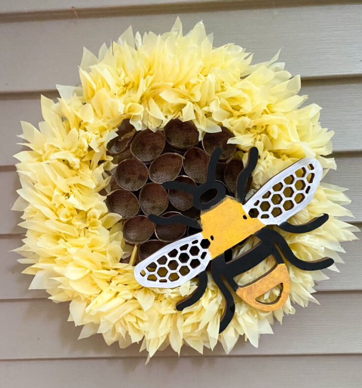 bumble bee wreath hanging outside