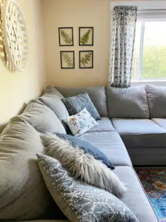 living room with pressed art