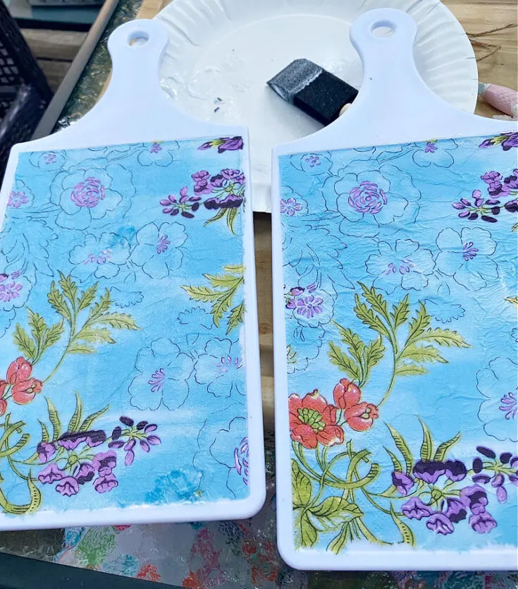 2 dollar tree cutting boards with mod podged napkins